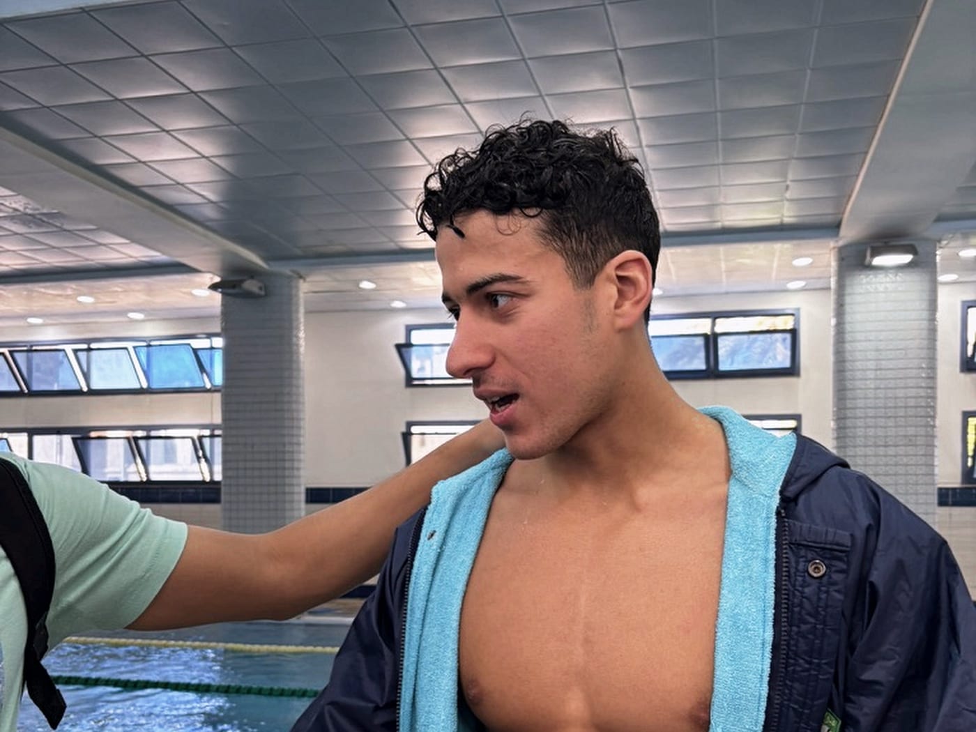 A SWEEP swimmer talking through his race straight after getting out of the water